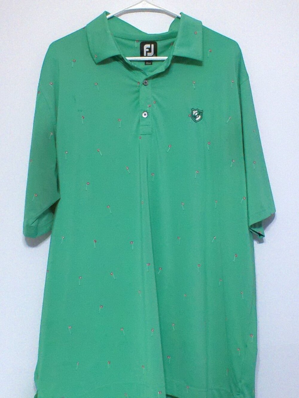 FootJoy FJ Golf Polo Shirt Men’s XL Green Mini Print Crest Logo Performance